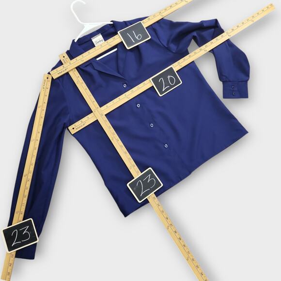 Vintage Blouse Shirley of Atlanta Womens L Navy Blue Office Professional Classic - Picture 4 of 10